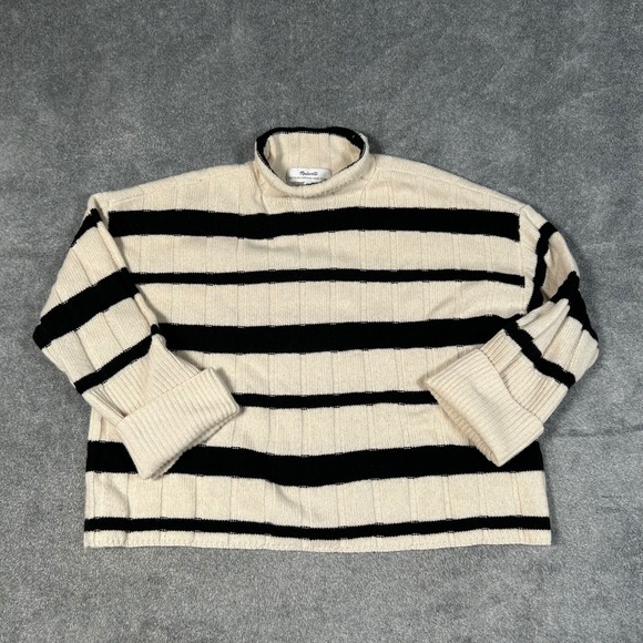 Madewell Sweaters - Madewell Cashmere Wool Knit Striped Turtleneck Sweater Cream Black Womens XS